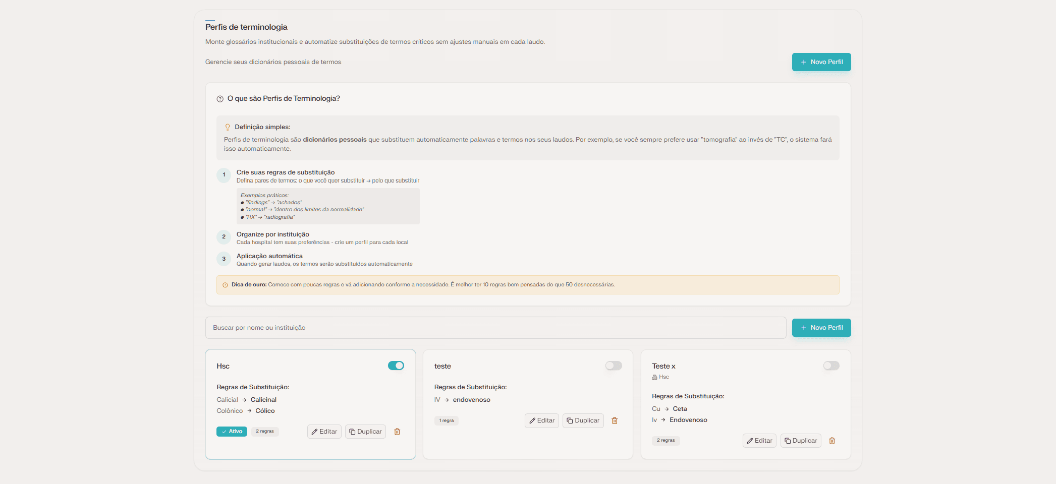 Perfis de terminologia